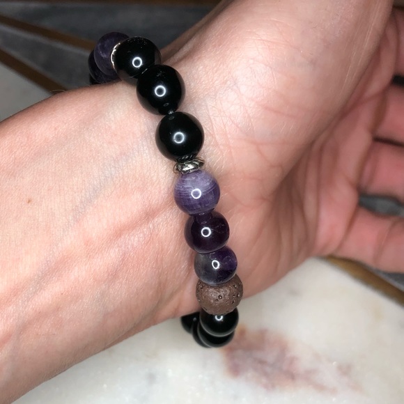 Healing bracelet Amethyst Black Obsidian Lava bead - Picture 2 of 8